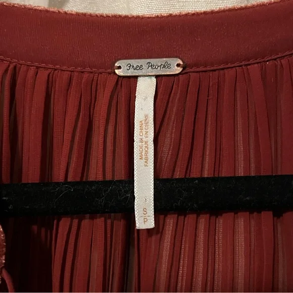 Free People Pleated Chiffon with Velvet Details Button-Up Blouse - Picture 4 of 8